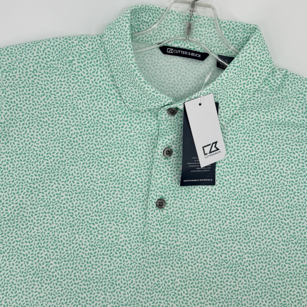 Cutter & Buck Virtue Eco Pique Botanical Print Polo Shirt Men's L Mint Golf NWT
